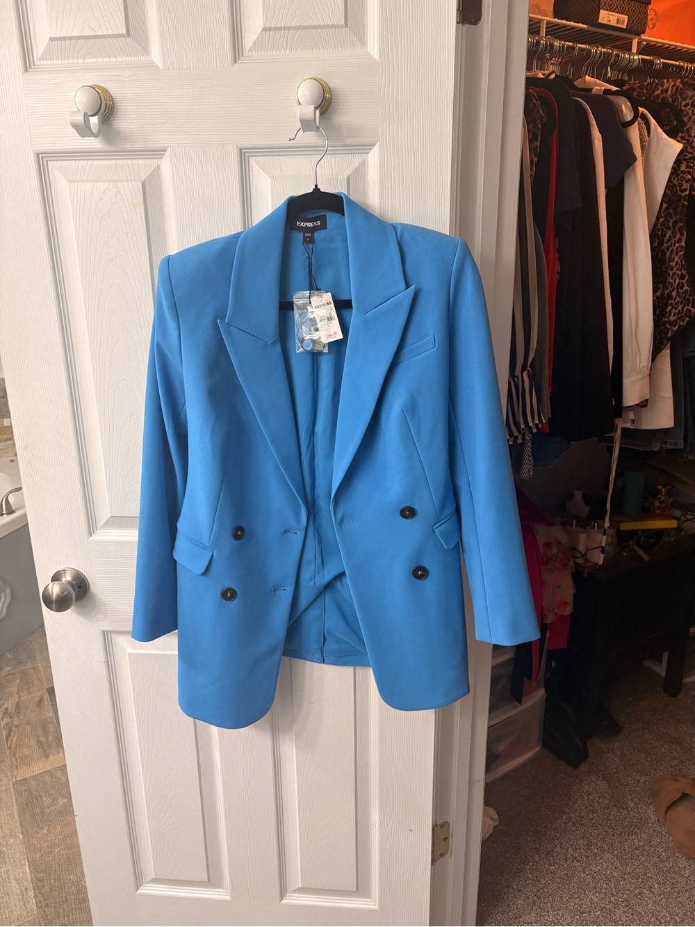 Express Bright Blue Double-Breasted Women's Blazer